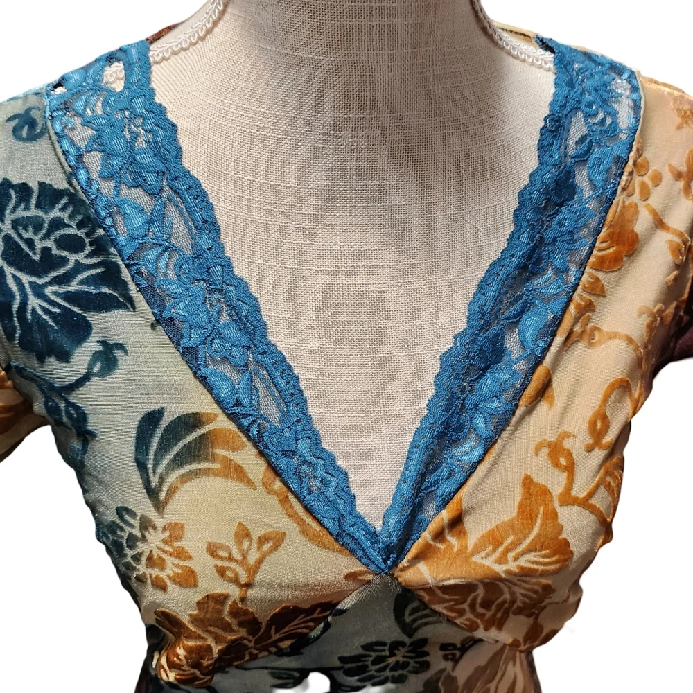 Y2K Velvet Burnout Babydoll Top Womens Small Multicolor Ombre Fairy Whimsigoth - Picture 2 of 11